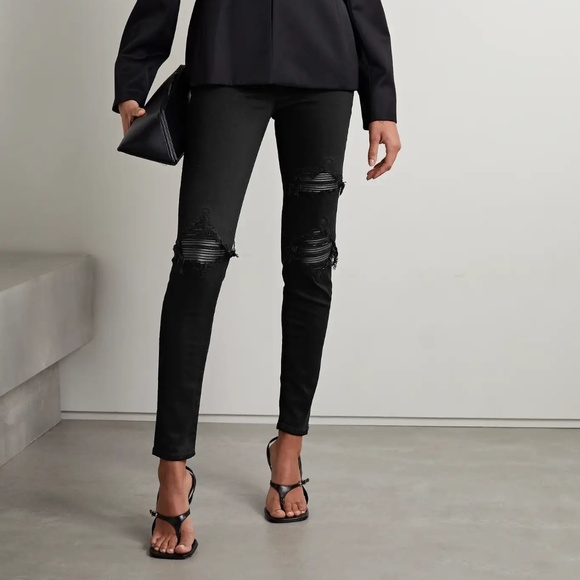 Black AMIRI jeans, size 26, leather details and zipper - Picture 1 of 5